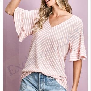 Diagonal Striped Ruffle Top